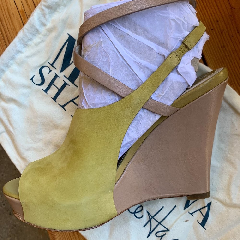 NEW Cole Hann  Yellow Tan Strappy Platform Wedge